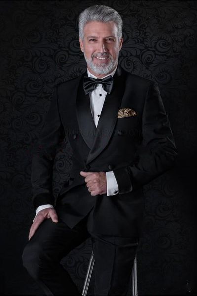 

popular double-breasted groomsmen shawl lapel (jacket+pants+tie) groom tuxedos groomsmen man suit mens wedding suits bridegroom a192, Black;gray