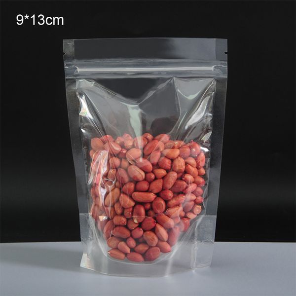 

100pcs/lot 9x13cm clear plastic stand up zip lock packaging bags heat seal moisture proof resealable tea powder snacks nuts packing pouch