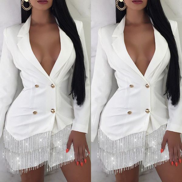 

white glitter mother of the bride suits v neck sparkle tassel women prom evening formal wear tuxedos blazer for wedding, Black;red