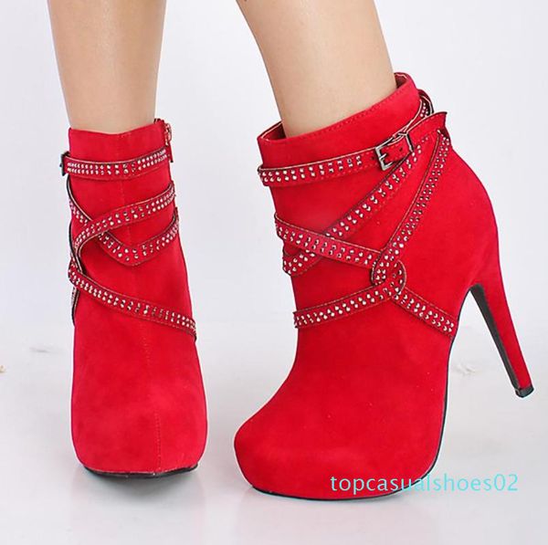 

ashiofu handmade ladies wedding party high heel boots cross-straps platform party prom ankle boots dress evening fashion booties t02, Black