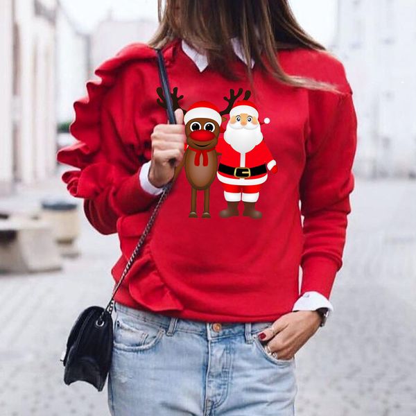 

women xmas christmas deer sweatshirt pullover long sleeve lady autumn winter loose tracksuit moletom feminino, Black