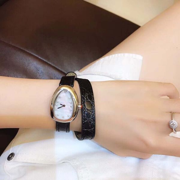 

28mm outdoor exquisite womens watches quartz serpenti viper ladies watch mother of pearl dial with double twirl black leather band, Slivery;brown