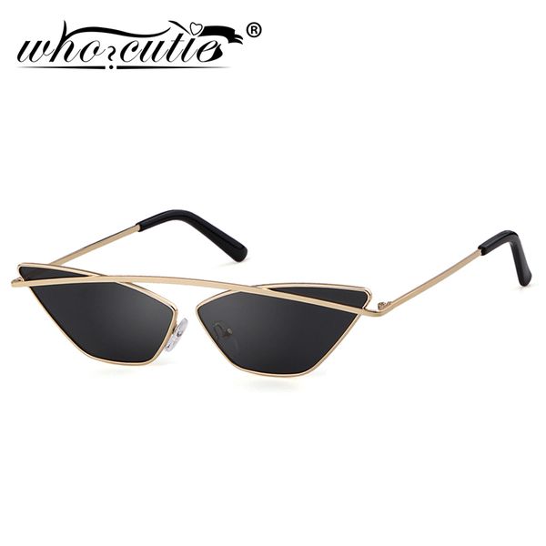 

who cutie 2019 small cat eye sunglasses fashion women brand design gold metal frame sun glasses gray lens shades female om873, White;black