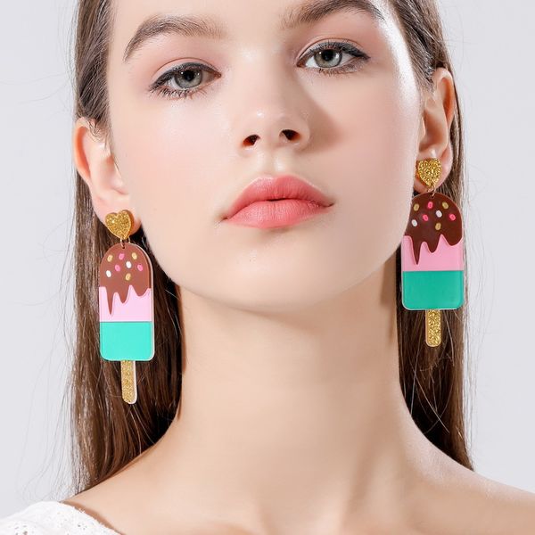 

new arrival super lovely colorful ice cream acrylic drop earrings for female long tassel shining glitter powder heart earrings, Silver