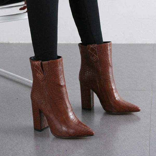 

zawsthia 2019 new winter autumn yellow brown white woman boots block high heels shoes fashion women ankle boots booties botas, Black