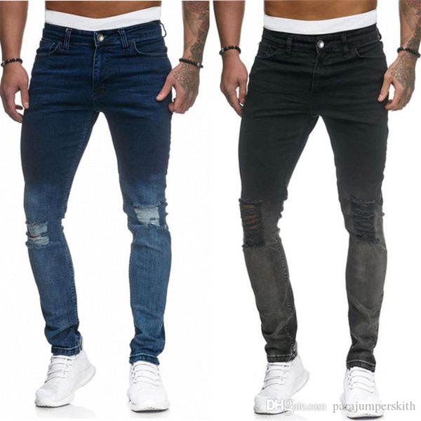 

mens spring hiphop street jeans holes black blue zipper designer jean pants casual skinny denim trousers