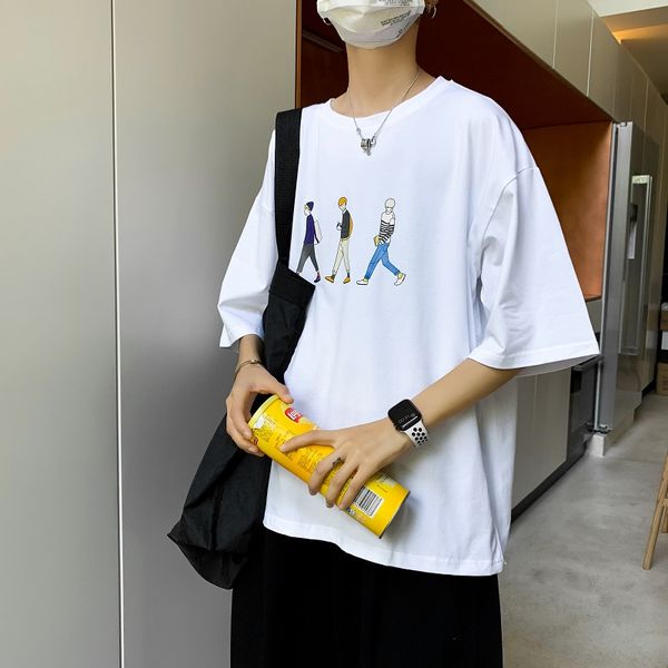 

new t shirt men 2020 summer fashion print short-sleeved t-shirt couple undershirt hip-hop trend streetwear oversized t shirt, White;black