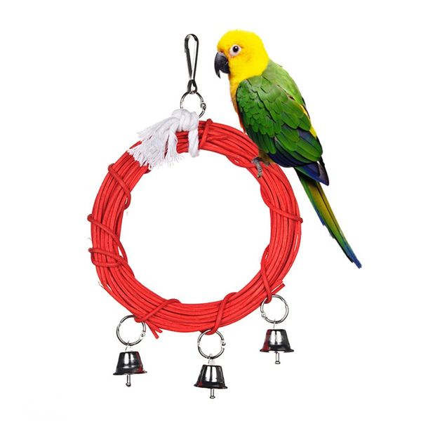 Acheter Oiseau Jouets En Bois En Acier Anneau Corde Rouge Swing Avec Bells Pet Fournitures Jouets Pour Perroquet De 739 Du May8888 Dhgatecom