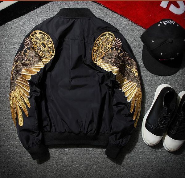 

2017 новая весна черный ангел крыло вышивка бомбардировщик куртка мужчины уличная хип-хоп ma1 бейсбол куртка, Black;brown