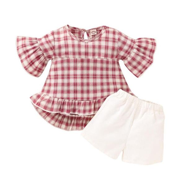 

ребёнки одежда летней новорожденный plaid футболка + шорты белого ruffle дети одежда для девочек 2pcs эпикировка женского пляжный костюм, White