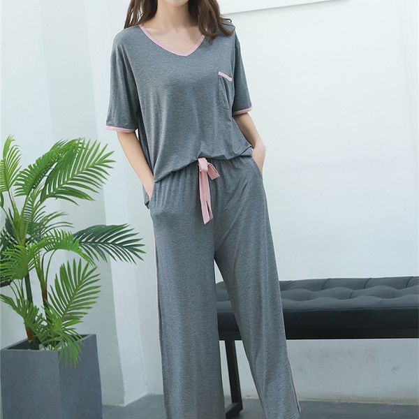 

summer women gray pajamas homewear set casual loose atoff home women's home clothes female pajamas summer modal ladies' pyjamas, Black;red