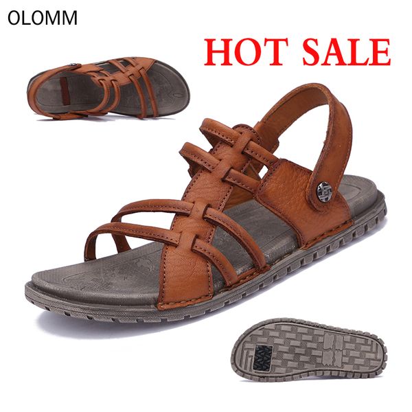 

2019 summer sandals men leather casual shoes classic roman sandals beach slippers men water-trekking flip flop, Black