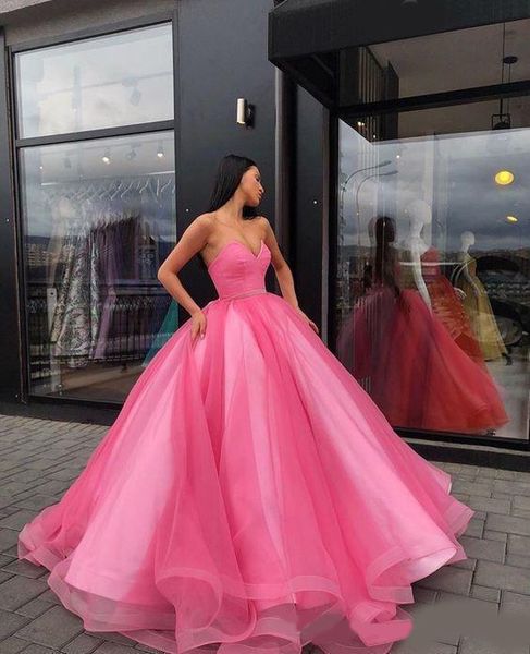

2020 fuchsia ball gowns quinceanera dresses cupcake v-neck corset back tulle draped prom dress women party formal gowns evening plus size, Blue;red