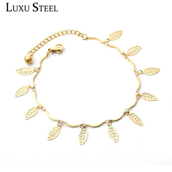 

luxusteel ankle bracelet for women stainless steel leave link chains anklets adjustable jewelry summer beach party gift collier, Red;blue