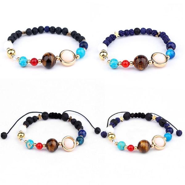 

universe planets beads bracelet natural stone bangle women men jewelry gift, Black
