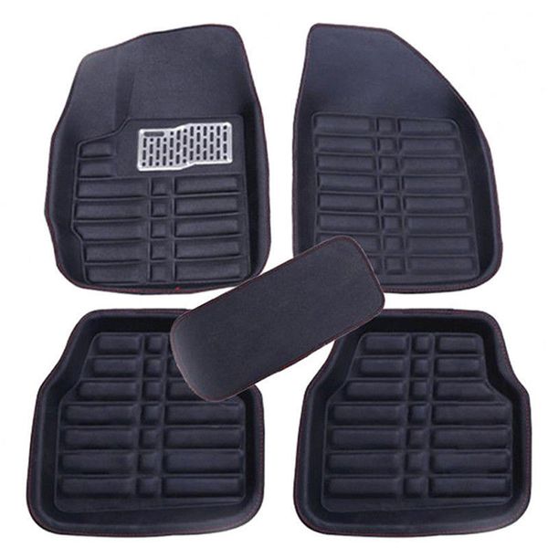 

5pcs universal car auto floor mats floorliner front&rear carpet all weather mat black waterproof automotive interior decoration