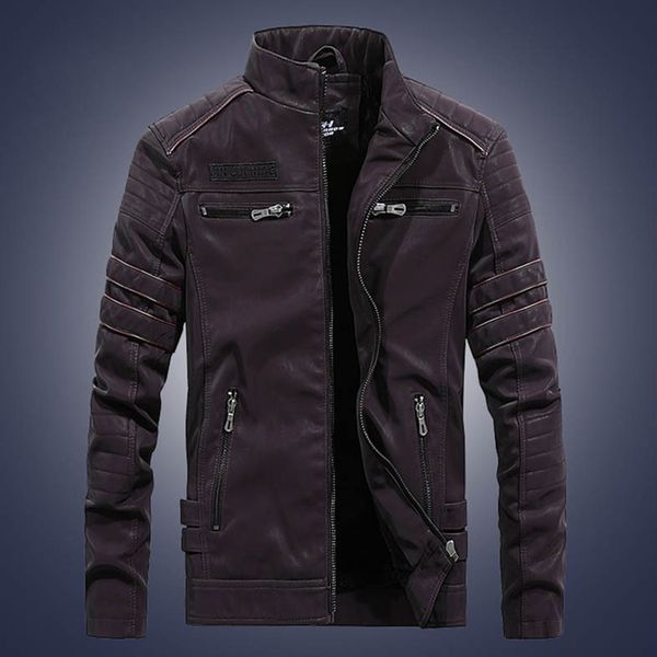 

men's jackets men outwear pu leather coat zipper pocket long sleeve warm for winter eig88, Black;brown