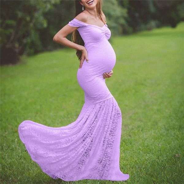 Abito in pizzo di maternità per foto Abiti da fotografia di maternità Abiti da gravidanza sexy 2022 Abito lungo elegante a sirena da donna S235