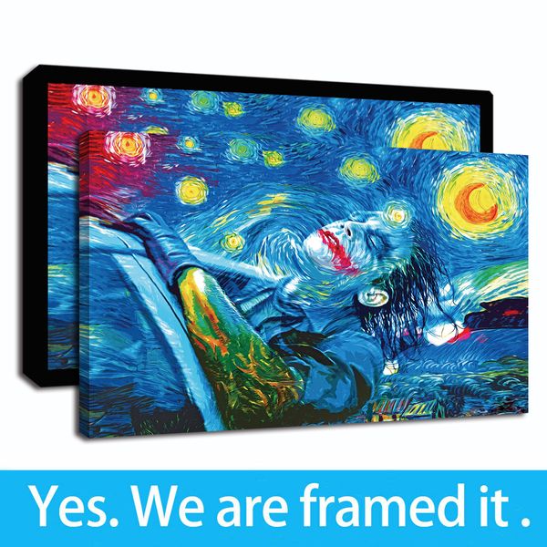 

the joker van gogh starry night canvas art poster painting framed art canvas print oil painting on canvas wall decor - ready to hang