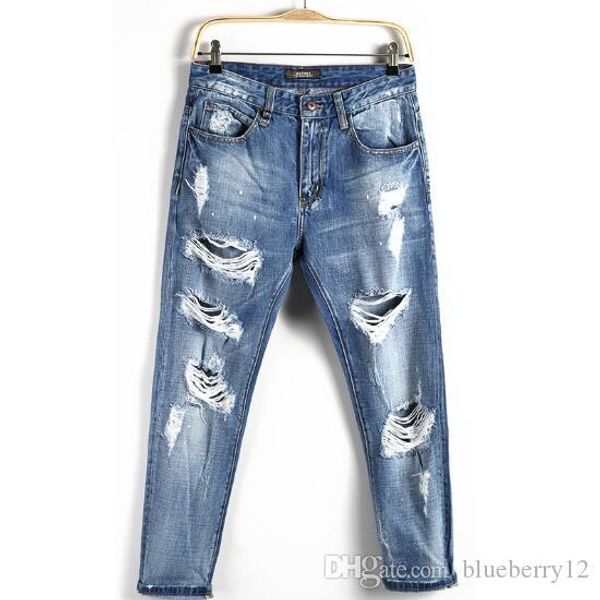

2019 street mens high designer vintage джинсы лето новая мода ripped hole джинсы молния fly mid талии большой плюс размер, Blue