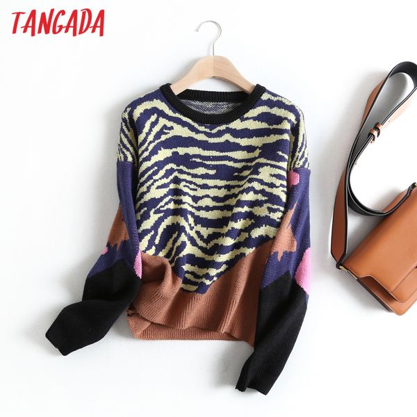 

tangada women sweet oversized leopard jumper sweater korean fashion long sleeve v neck pullovers female bc55, White;black