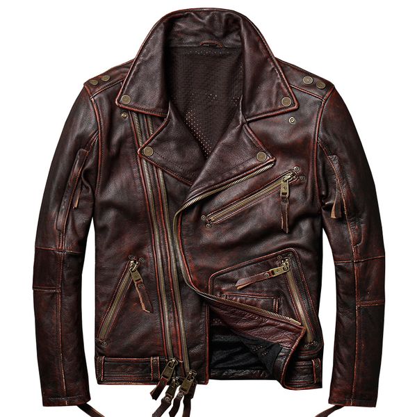 

new arrival man real leather motorcycle jackets 100% genuine cow leather cycle coats for man, Black