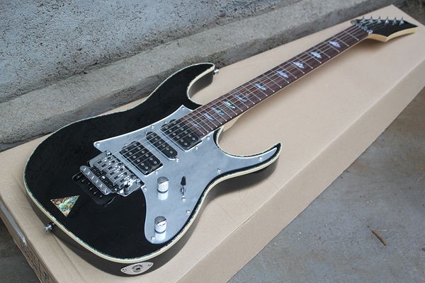 Chitarra elettrica nera personalizzata in fabbrica con ponte Floyd Rose, hardware cromato, corpo di rilegatura colorato, può essere personalizzato