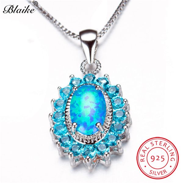 

blaike mystic oval stone blue fire opal pendants for women 925 sterling silver sapphire aquamarine birthstone zircon necklace