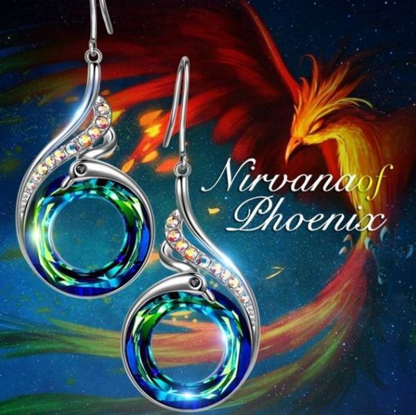 

2 colors woman's nirvana of phoenix silver crystals dangle earrings 2019 trendy drop hook wedding jewelry gift