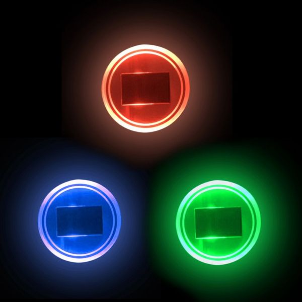 

solar led car cup holder bottom pad light mat waterproof light sensor cup pad mat usb car interior decoration lamp