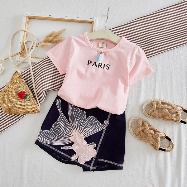 

toddler girls clothes set summer fashionable baby girls clothes kids cotton t-shirt+shorts tracksuit suit for children, White