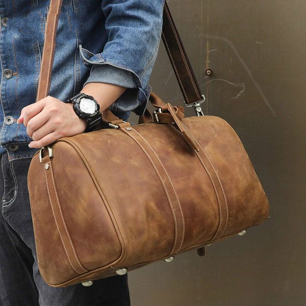 

leather travel luggage bag, mens duffle retro carry on handbag