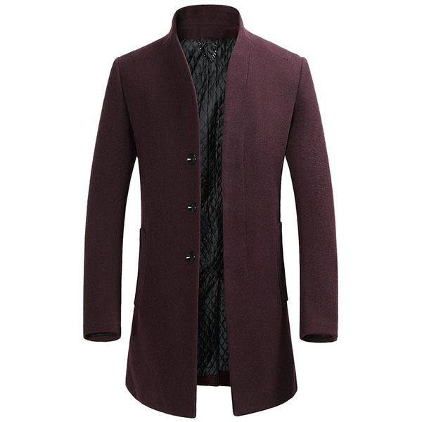 

2017 зима новое прибытие загустители бизнес дел вскользь тонкий сплошной цвет стенд воротник средней длины человек шерстяной шинель, Black