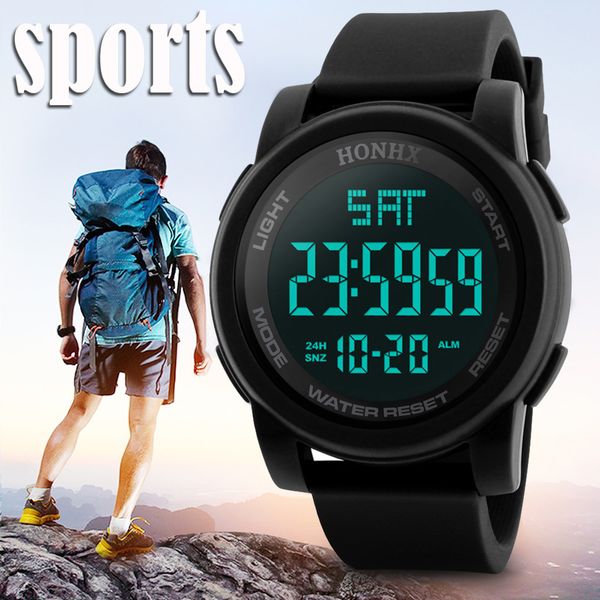 

honhx 2018 digital watch men fashion men's led waterproof digital quartz luxury sport date watches kol saati, Slivery;brown