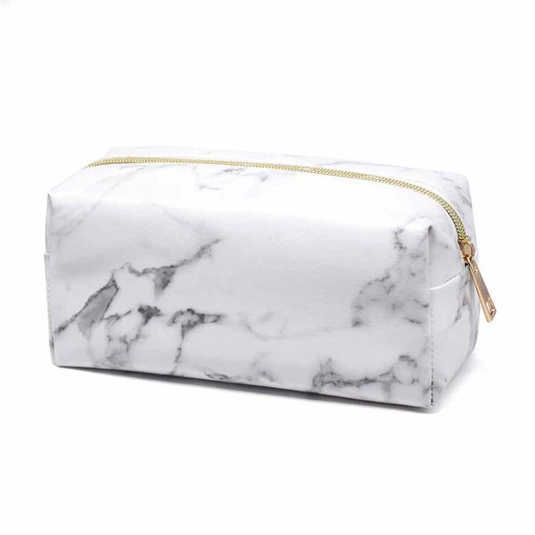 

marbling zipper makeup bag portable cosmetics case fashion container pu leather marbling brush pouch large capacity multi use ljjh03