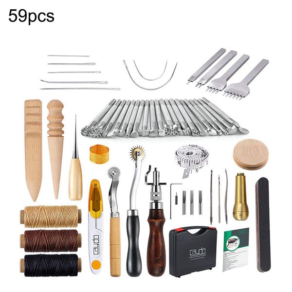 

59pcs leather sewing tools kit leather craft tool diy hand stitching tools for sewing canvas sale, Black