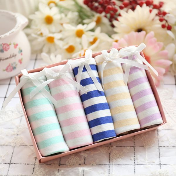 

underwear women set bielizna majtki gift box sweet striped cotton panties women cute girls cotton underwear bragas thongs ungd03, Black;pink