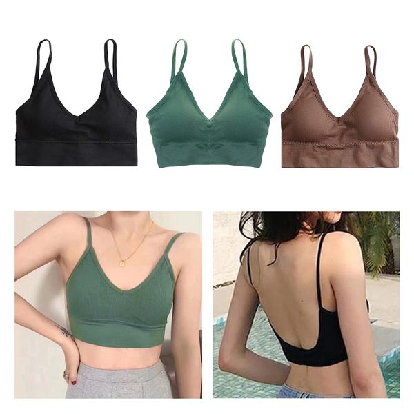 

3x women's nylon padded bralette comfort bra bustier camisole yoga bra set, Red;black