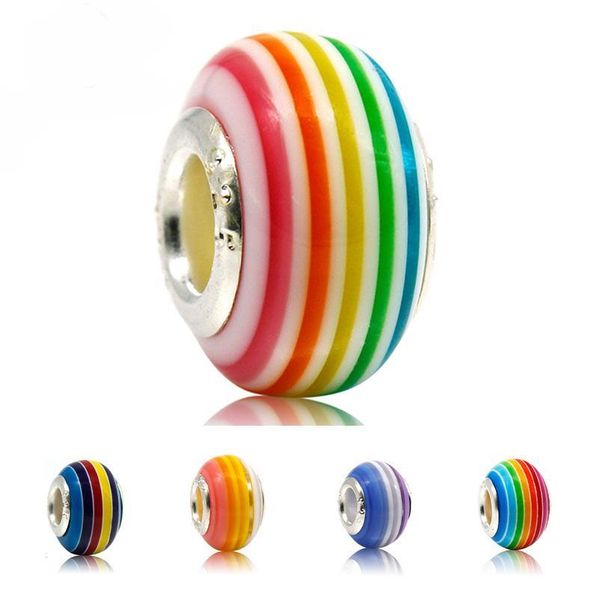 

diy муранского стекла lampwork бусины big hole радуга stripes серебро основные loose бусы для пандоры европейских шарм браслеты, Black