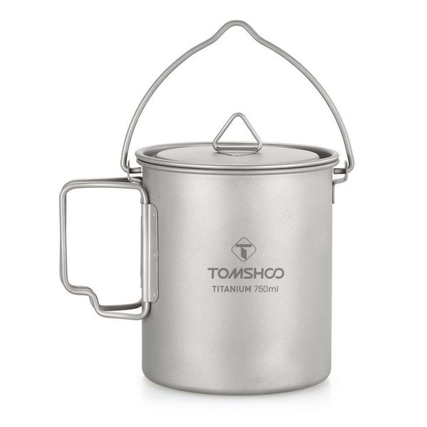 

tomshoo 750ml titanium pot titanium water mug cup with lid and foldable handle outdoor camping pot cooking pots picnic hang