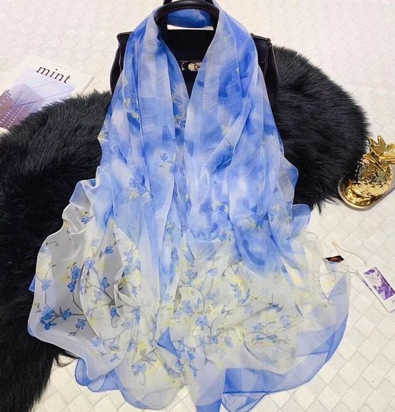 

spring style soft yarn invincible ladies style print shawl who the upper body is beautiful and full, Blue;gray