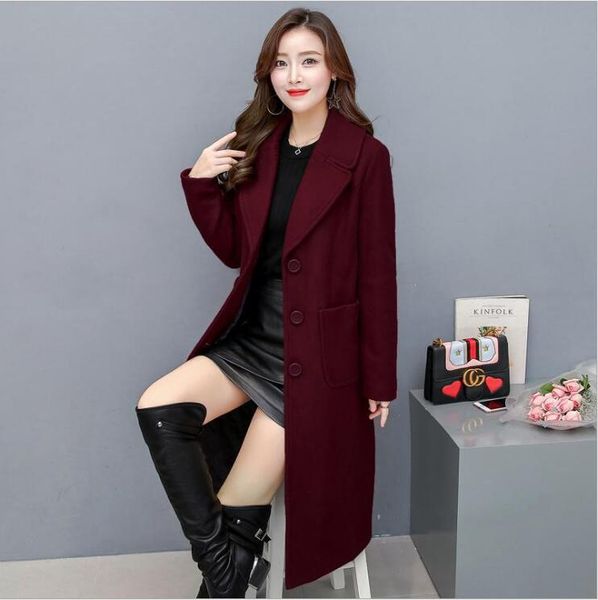 

winter women woolen overcoat new long sleeves woolen coat new large size female long section thick coat, Black
