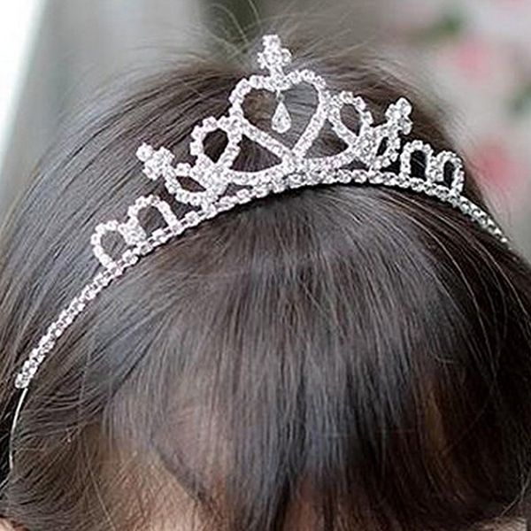 

girls fashion rhinestone princess crown headband tiara hair sticks princess hair accessories hairband, Slivery;white