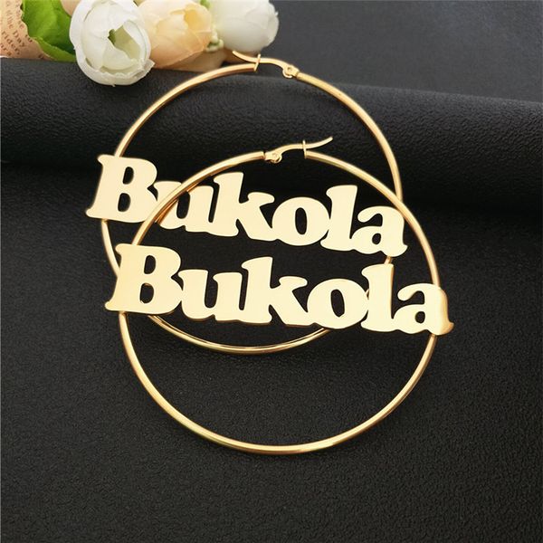 

letters big hoop earrings for women personalized jewelry custom name earrings stainless steel orecchini cerchio christmas gift, Golden
