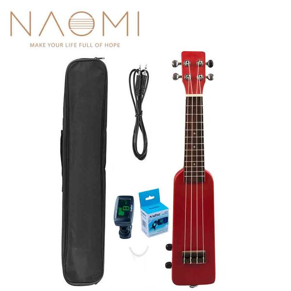 

naomi 21" okoume electric ukulele + ukulele tuner nm-86 guitar tuner ukelele uke kit w/gig bag 3.5mm audio cable red