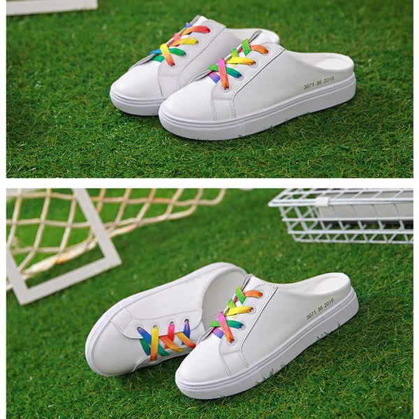 

ladies sports casual white slippers harajuku shoes leather leather flat sandals outdoor wild casual, Black