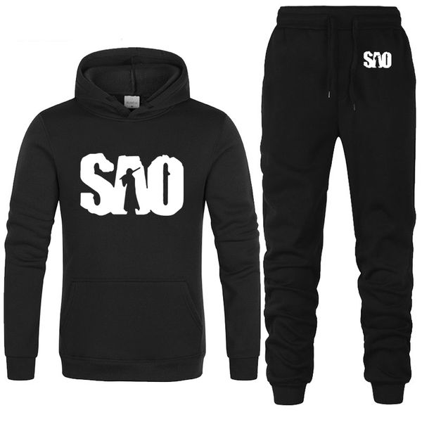 

sao sword art online printed hoodies men casual sweatshirt harajuku fashion fleece streetwear men hoodies pants suit 2pcs, Gray