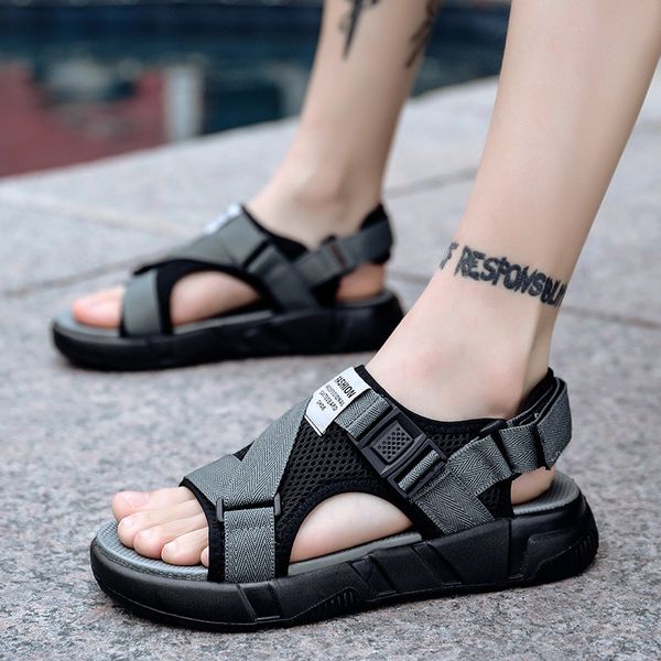 

summer slipper cool outer wear sandals men's sandals a- line slippers summer korean-style trend casual fashion outdoor, Black