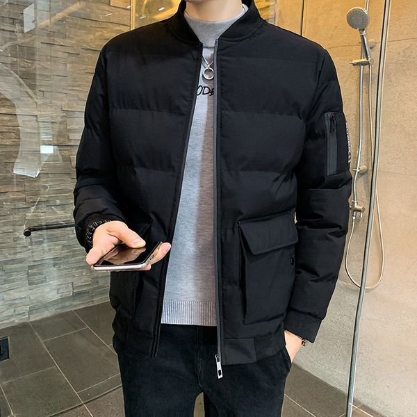 

men's cotton-padded coat 2019 winter new style korean-style trend handsome thick winter cotton-padded jacket down jacket cotton, Black