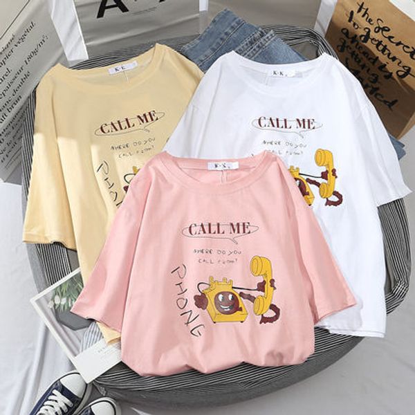 

women tshirts cartoon printed tees funny harajuku female t shirt korean short sleeves female clothing, White